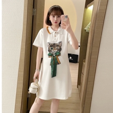 RM17155#连衣裙套装夏装潮妈polo领上衣大码小个子宽松显瘦纯棉休闲