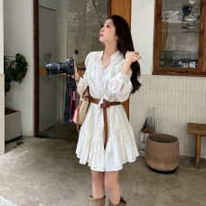 RM22930#秋季法式垂坠感长袖白色连衣裙子女装2023新款度假初秋衬衫短裙夏