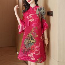 RM25963#中式连衣裙新款减龄洋气中老年女装改良旗袍大码女装