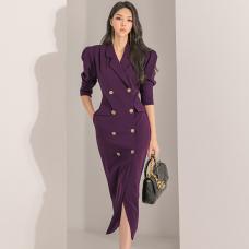 RM25982#新款韩版时尚气质修身显瘦轻奢高级感长款双排扣西装裙