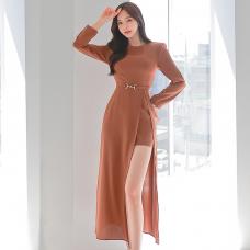 RM26005#新款韩版时尚设计感侧开叉气质御姐范修身显瘦中长款连衣裙