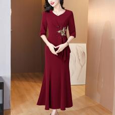 RM26017#新款秋喜婆婆高贵优雅宴会连衣裙高端大牌妈妈婚宴礼服