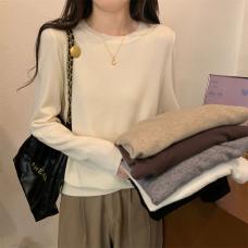 RM26154#韩版圆领基础纯色内搭安迪绒针织打底衫女毛衣