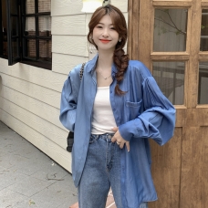 RM25760#韩版小众设计感拼色长袖衬衫新款秋季复古气质高级感上衣