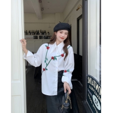 RM25763#玫瑰长袖白衬衫女秋新款设计感法式甜美衬衣别致气质上衣