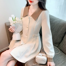 RM25777#小香风连衣裙女装早秋季2023年新款小个子高级感气质白色裙子