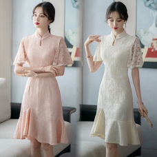 RM25802#蕾丝旗袍新款夏季年轻款少女改良鱼尾裙日常连衣裙