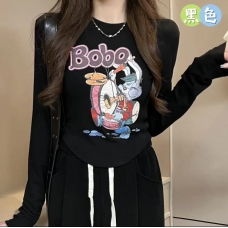 RM25826#独特别致甜辣妹修身显瘦长袖正肩上衣设计感磨毛加绒打底衫女