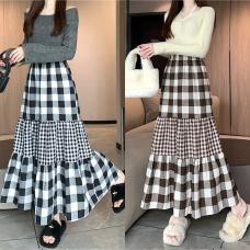 RM25872#秋冬新款韩版气质复古高腰显瘦格子半身裙中长款