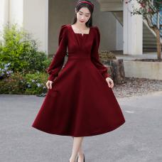 RM26109#敬酒服新娘平时可穿夏季结婚礼服酒红色回门订婚显瘦丝绒连衣裙女
