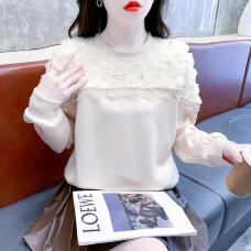 RM26335#新款韩版拼接蕾丝花朵钉珠卫衣设计感甜美显瘦上衣