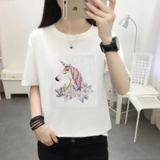 RM26453#3D手工夏季韩版女装刺绣纯棉大码短袖T恤圆领宽松短t上衣