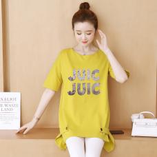 RM26455#夏装韩款手工纯棉200斤大码体恤宽松版孕妇中长3D印花T恤
