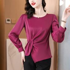RM26691#新款女装高级感丝滑绸缎气质法式收腰显瘦衬衣