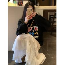 RM27069#韩版趣味可爱卡通图案宽松圆领加绒棉卫衣女