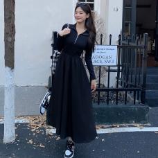 RM27189#法式赫本风黑色长袖针织连衣裙子女高级感显瘦长裙