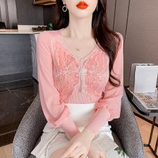 RM27525#新款女装韩版重工镶钻小众修身甜美灯笼袖长袖针织衫