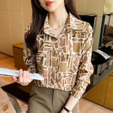RM27553#新款韩版设计感洋气减龄印花长袖高端气质衬衫