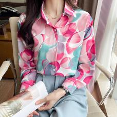 RM27560#新款韩版设计感港风印花长袖百搭高端气质长袖衬衫