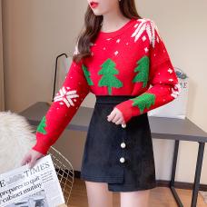 RM28390#圣诞新年红俏皮可爱甜美减龄圣诞树套头宽松毛衣