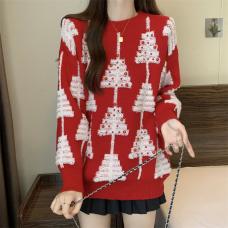 RM28559#大码新年红色重工钉珠圣诞毛衣女冬季新款慵懒设计感针织衫