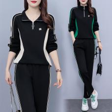 RM28569#大码女装新款时尚拼接卫衣长袖显瘦休闲运动两件套女