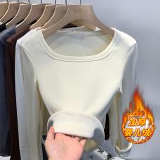 RM28695#绒保暖设计感打底衫女内搭加绒加厚纯色T恤百搭短款上衣