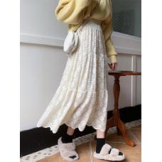 RM28752#新款高腰蕾丝加厚中长款A字裙外穿女装半身裙