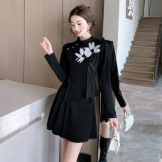 RM28961#新中式国风两件套气质立体网纱花朵上衣百褶裙短裙套装