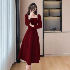 RM26652#敬酒服新娘2023新款高级感红色丝绒结婚礼服订婚连衣裙回门服秋季