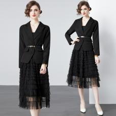 RM28000#女装气质西装外套配腰带蛋糕裙两件套