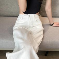 RM28593#白色窄版高腰阔腿牛仔裤女小个子春夏薄款百搭显瘦直筒垂感拖地裤