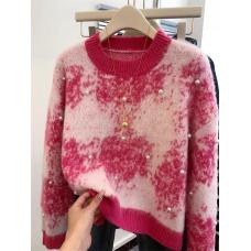 RM28841#新款爆款设计感粉色珍珠毛衣炸街欧货小个子秋冬女装针织上衣