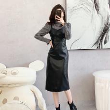 RM28970#黑色吊带皮裙女修身显瘦法式气质pu裙子高级感包臀吊带连衣裙5902