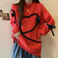 RM29107#大码女装新款设计感圣诞节红色毛衣秋冬宽松百搭毛针织衫
