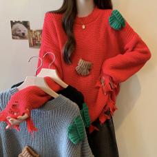 RM29116#大码女装2023新款圣诞红毛衣女秋冬外穿宽松百搭针织打底衫