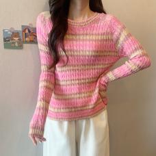 RM29253#新款韩版设计感扎染条纹圆领套头针织衫毛衣女