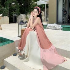 RM29400#小众设计感拼色无袖连衣裙粉色仙气度假风长裙重工洗水棉大裙摆