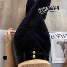 RM29406#加绒喇叭裤女秋冬高腰垂感显瘦直筒休闲黑色裤子微喇长裤子