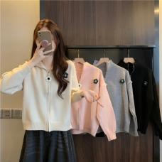 RM29464#新款韩版冬季设计感拉链纯色毛衣外套女宽松针织开衫上衣