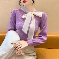 RM29701#法式蝴蝶结毛衣女冬季加厚设计感修身打底针织衫内搭洋气上衣
