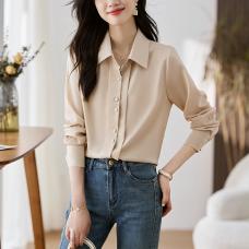 RM29781#新款纯色长丝衬衫简约时尚设计感单排扣小众春款标准上衣