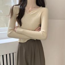 RM29853#韩版修身v领短款内搭针织衫打底百搭长袖女上衣