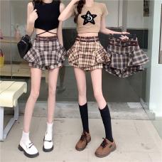RM30080#甜美少女格纹高腰显瘦夏季新款小众设计感ins韩版女裤裙