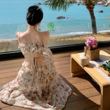 RM30162#夏季仙女度假风长裙挖空大裙摆露腰法式吊带露背连衣裙