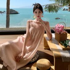 RM30163#新款法式粉色度假风吊带连衣裙女气质长裙子