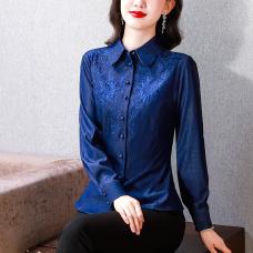 RM30334#设计感蓝色天丝牛仔衬衫高级感重工艺刺绣女装修身