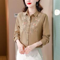 RM30346#新款纯亚麻复古刺绣衬衫女减龄宽松舒适感长袖衬衣