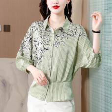 RM30360#夏装新款时尚小衫集约蝙蝠袖宽松定位花面料洋气衬衣潮