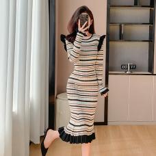 RM30366#新款针织鱼尾裙修身显瘦条纹小香风高级感长袖连衣裙3575